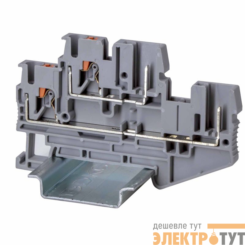 Клемма двухуровневая проходная под вставной штекер зажим push-in; 4 точки подключения; 2.5кв.мм сер. DKC VPRTT-2.5-2P