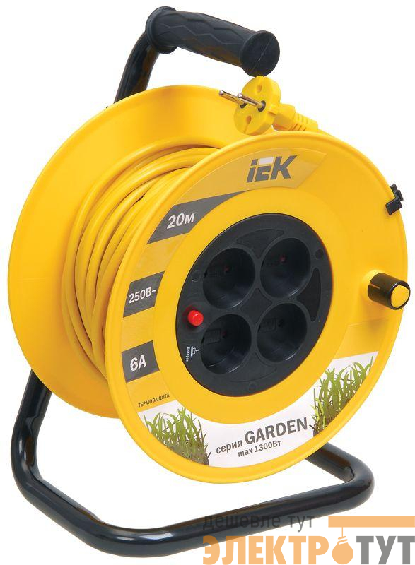 Удлинитель на катушке 4х20м без заземл. 6А IP20 Garden УК20 2х0.75 термозащита IEK WKP23-06-04-20