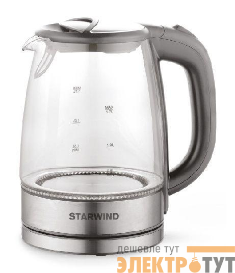 Чайник 1.7л. 2200Вт (стекло) сер./серебр. SKG2315 STARWIND 1204664