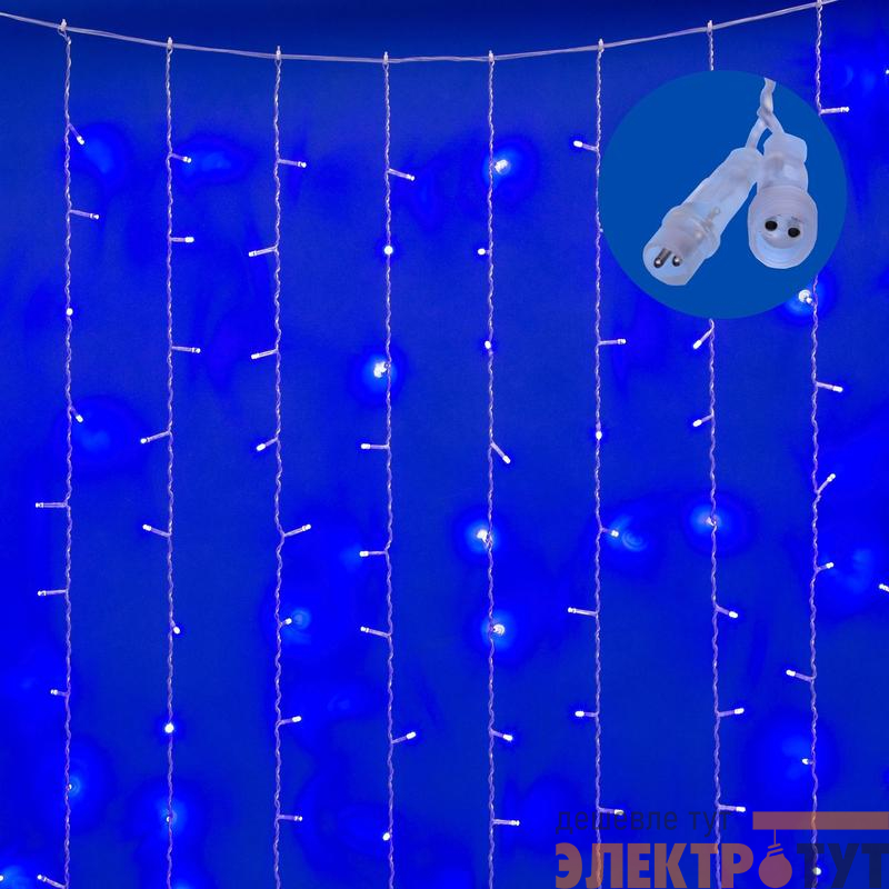 Гирлянда занавес светодиод. ULD-C3020-264/TTK BLUE IP44 с эффектом мерцания 3х2м 264 светодиода син. свет провод прозр. Uniel UL-00010919