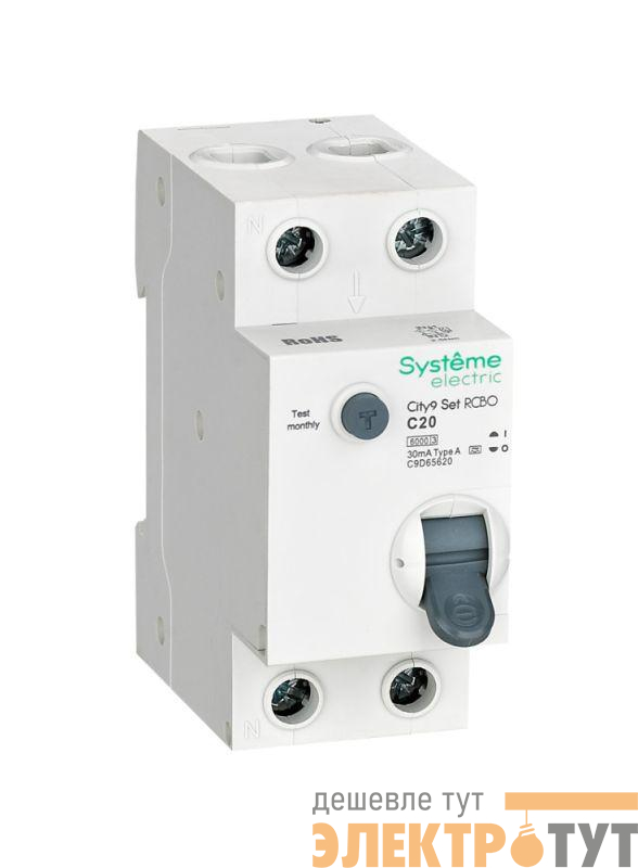 Выключатель автоматический дифференциального тока City9 Set (АВДТ) 1P+N C 20А 6кА 30мА Тип-A 230В SE C9D65620