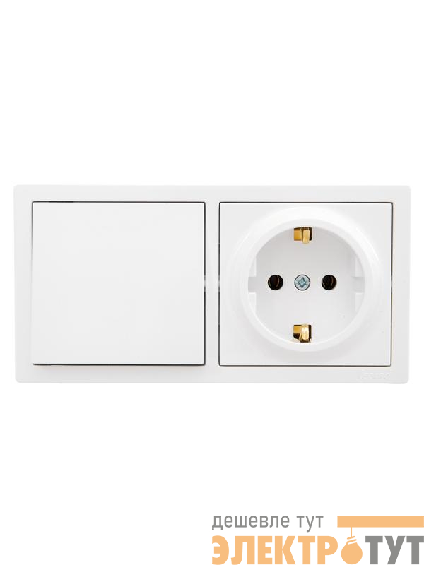 Блок ОП LETO (1-кл. выключатель + 1-м розетка с заземл.) горизонт. бел. LEZARD 752-0200-170BAP