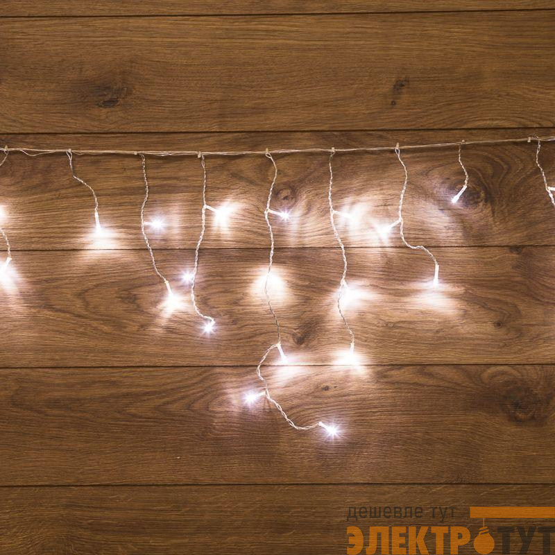 Гирлянда светодиодная "Айсикл" (бахрома) 1.8х0.5м 48LED бел. 4.1Вт 230В IP20 провод прозр. Neon-Night 255-015