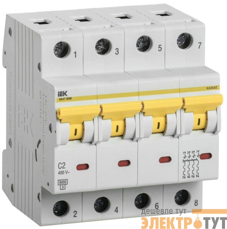 Выключатель автоматический модульный 4п C 2А 6кА ВА47-60M KARAT IEK MVA31-4-002-C