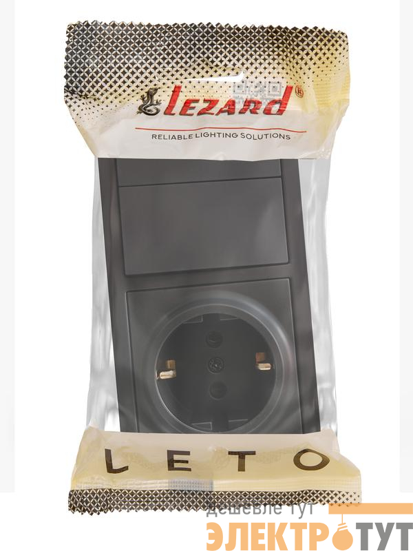 Блок ОП LETO (2-кл. выключатель + 1-м розетка с заземл.) горизонт. черн. бархат LEZARD 752-4200-170BKP