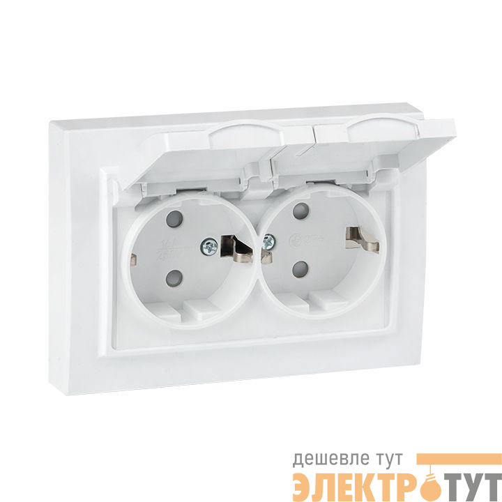 Розетка 2-м СП Минск 16А IP44 с заземл. защ. шторки с крышкой бел. EKF ERR16-129-200-44