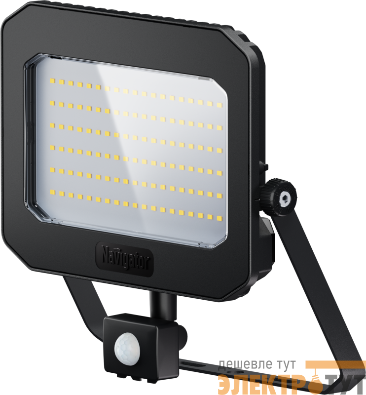 Прожектор светодиодный 95 203 NFL-05-100-6.5K-BL-D110-SNR-LED 100Вт 6500К IP65 12500лм с ИК датчиком движения черн. NAVIGATOR 95203