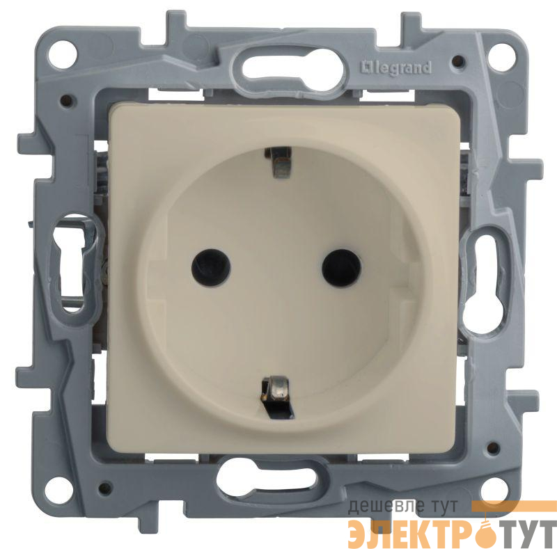 Розетка 1-м СП Etika 16А IP31 250В 2P+E с заземл. защ. шторки немецк. стандарт винтов. клеммы механизм сл. кость Leg 672322
