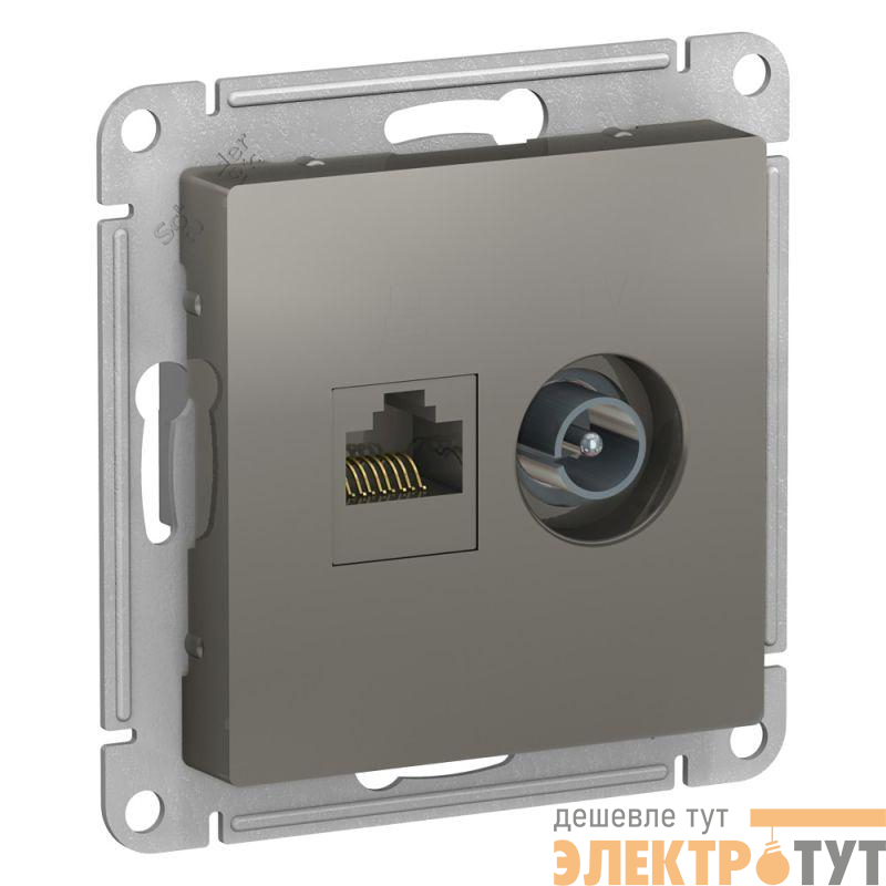 Механизм розетки компьютерной 2-м AtlasDesign RJ45 кат.5E+TV сталь SchE ATN000989