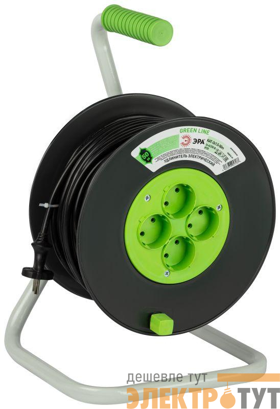 Удлинитель на пластик. катушке 4х50м без заземл. KAT-2x1.5-50m Greenline ПВС 2х1.5 Эра Б0065097
