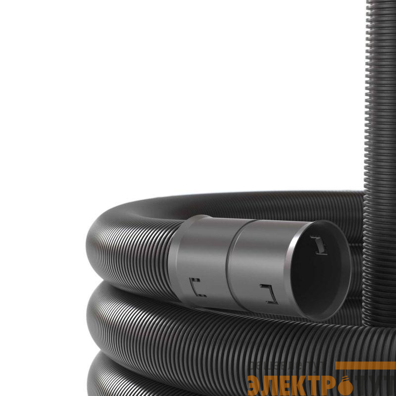 Труба гофрированная двустенная ПНД гибкая d200мм с протяжкой с муфтой для открытой прокладки стойкая к УФ SN6 ПВ-0 черн. (уп.35м) DKC 151920