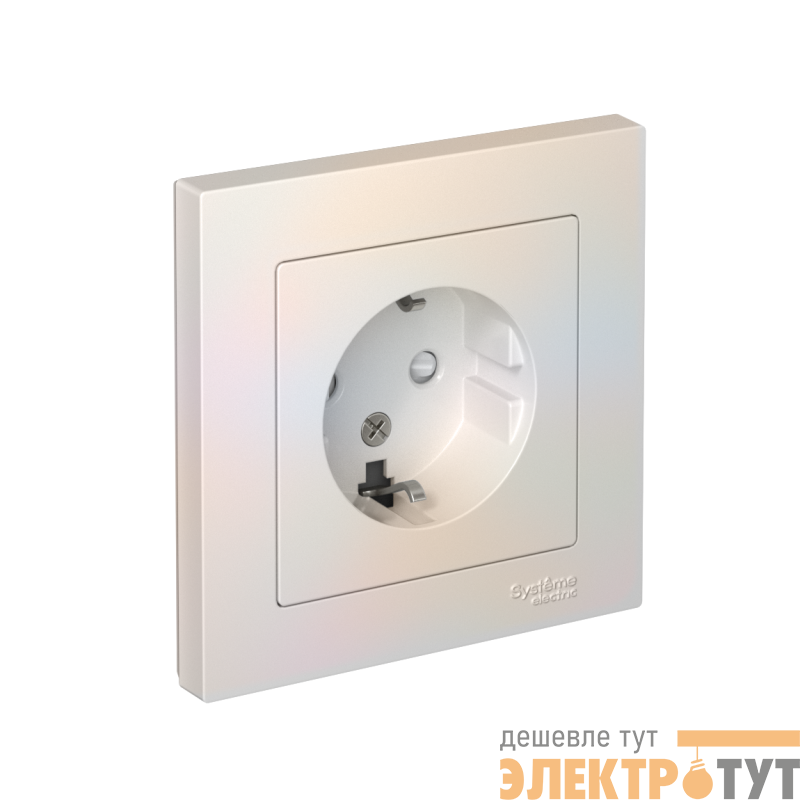 Розетка 1-м СП AtlasDesign 16А IP20 с заземл. защ. шторки в сборе жемчуж. SE ATN000444
