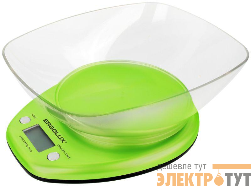 Весы кухонные ELX-SK04-C16 до 5кг со съемной чашей салатовые Ergolux 13605