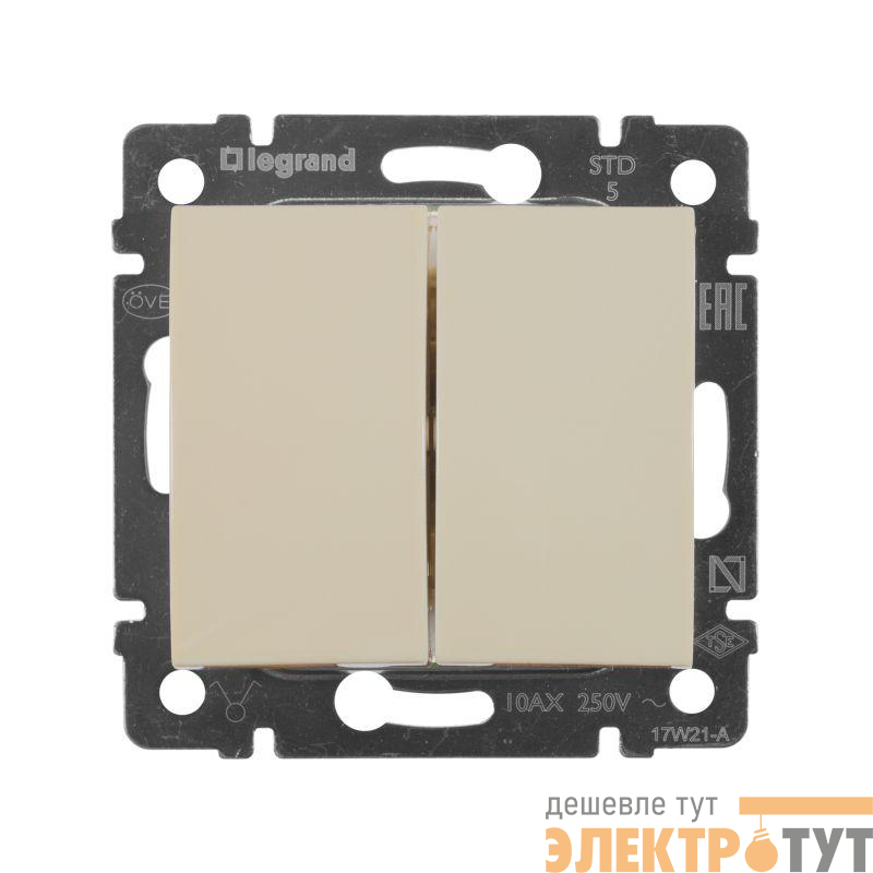 Выключатель 2-кл. СП Valena 10А IP31 250В механизм сл. кость Leg 774305