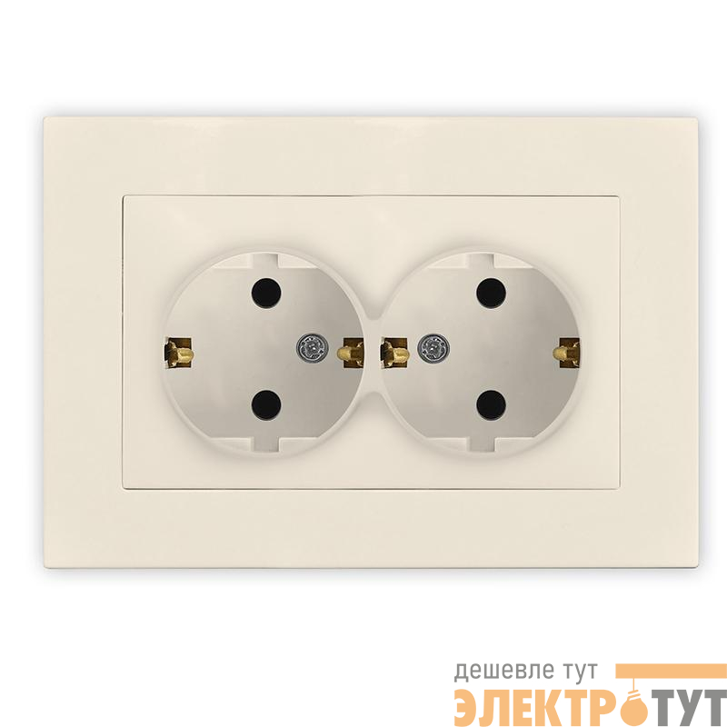 Розетка 2-м СП Афина 16А IP20 с заземл. в сборе сл. кость (ivory) Universal A0128-I