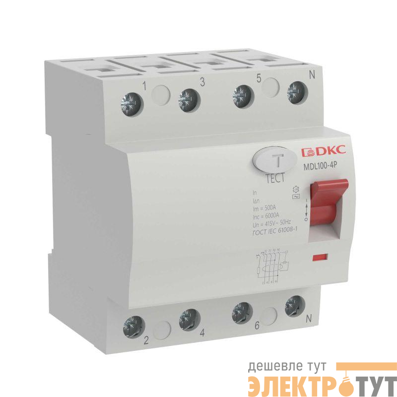 Выключатель дифференциального тока (УЗО) 4п (3P+N) 63А 100мА тип AC MDL100 YON MDL100-4P3-63-AC