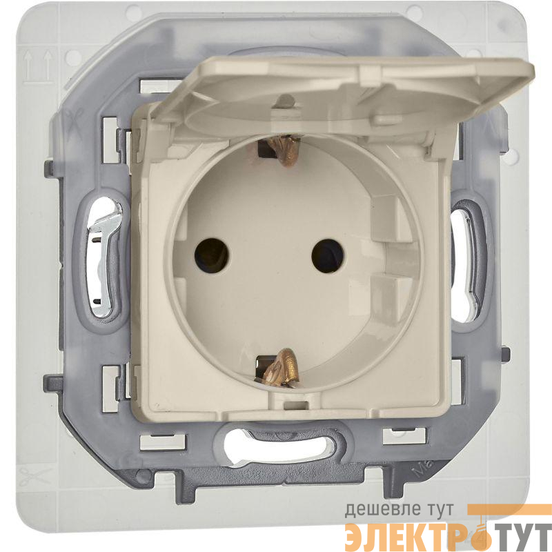 Розетка 1-м СП Inspiria 16А IP44 250В 2P+E защ. шторки с крышкой немецк. стандарт механизм сл. кость IEK 673741