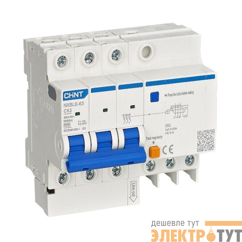 Выключатель автоматический дифференциального тока 4п (3P+N) C 25А 30мА тип AC 6кА NXBLE-63 (R) CHINT 982114