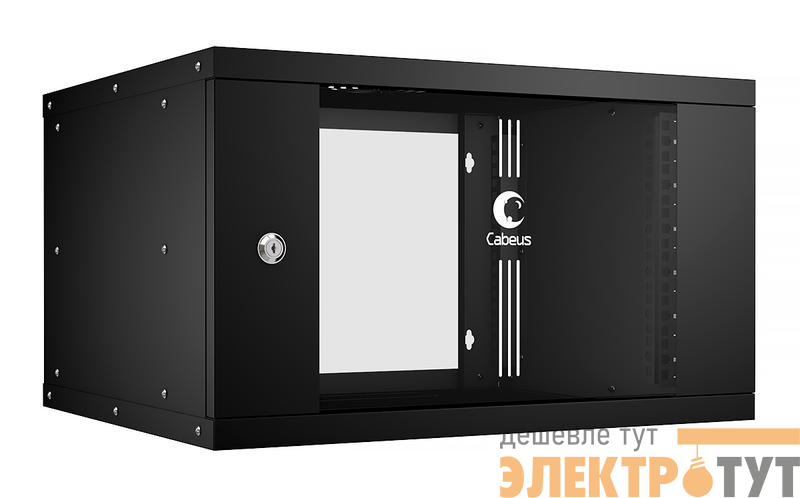 Шкаф телекоммуникационный настенный разборный LIGHT WSC-05D-6U55/45-BK 19дюйм 6U дверь стекло черн. Cabeus 10172c