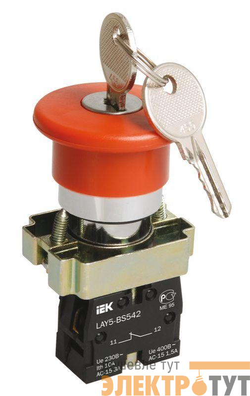 Кнопка управления "Грибок" LAY5-BS142 d22мм 1НЗ 240В с ключом красн. KARAT IEK BBG50-LAY5-K04