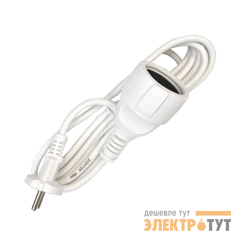 Удлинитель-шнур 1х3м без заземл. 10А IP20 ПВС 2х1 бел. DOMTOK 2336