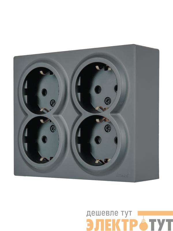 Розетка 4-м ОП LETO с заземл. закрытый корпус ПБТ графит LEZARD 752-3400-127BDP