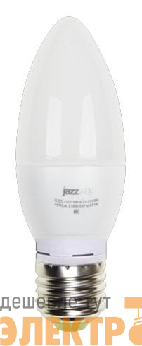 Лампа светодиодная PLED-ECO 5Вт C37 свеча 3000К тепл. бел. E27 400лм 230В JazzWay 2855312A