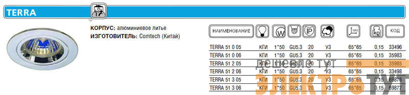 Светильник TERRA 51 3 06 Комтех P00356