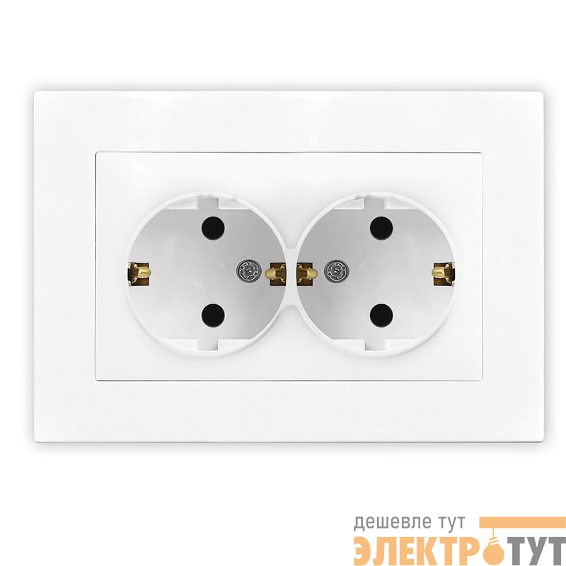 Розетка 2-м СП Афина 16А IP20 с заземл. в сборе бел. Universal A0128