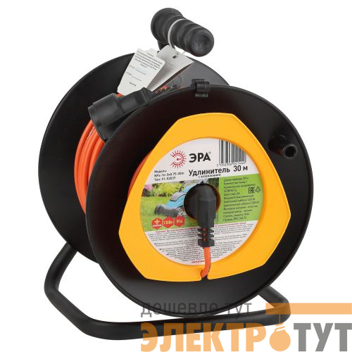 Удлинитель на пластик. катушке 1х30м с заземл. 6А IP44 RPx-1e-3х0.75-30m ПВС 3х0.75 Эра Б0043046