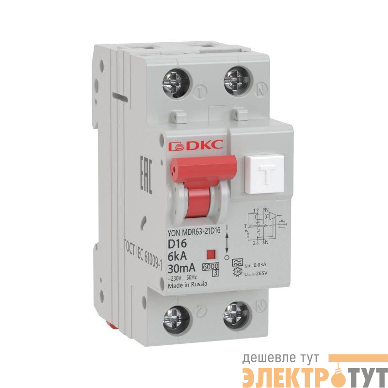 Выключатель автоматический дифференциального тока с защитой от сверхтоков YON MDR63-22C10-A 2п 30мА DKC MDR63-22C10-A