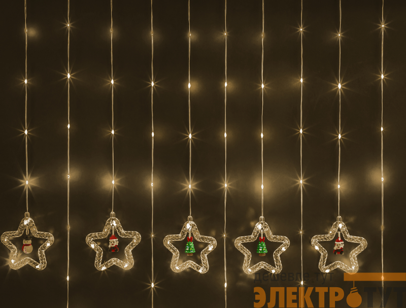 Гирлянда светодиодная "Бахрома" "Звезды и фигурки" 95 012 NGF-D035-01 3х0.6м WW IP20 NAVIGATOR 95012