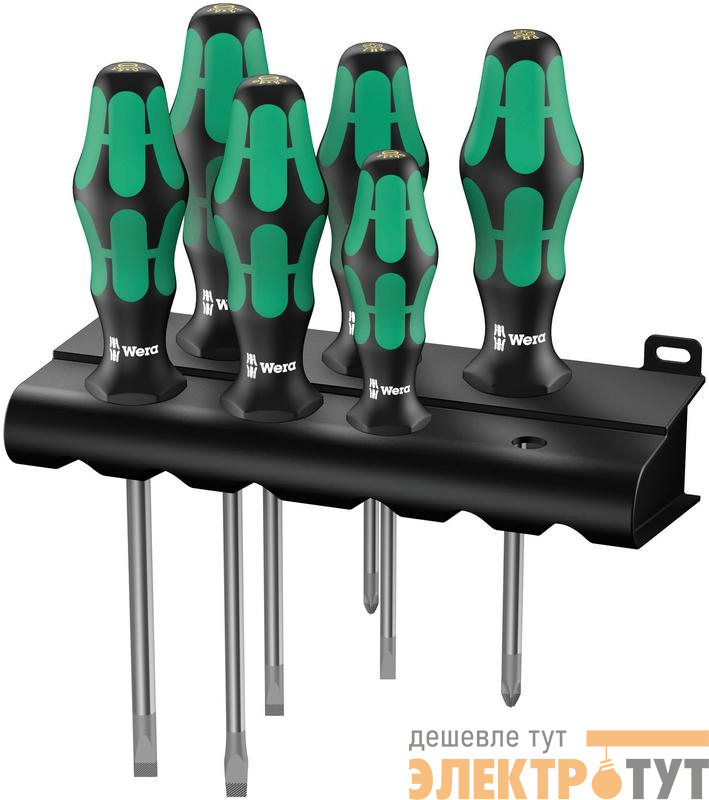 Набор отверток 334/6 Rack Kraftform Plus Lasertip 6 предметов (PH 1х80/2х100; SL 0.5х3.0х80/0.8х4.0х100/1.0х5.5х125/1.2х6.5х150) Wera WE-105650
