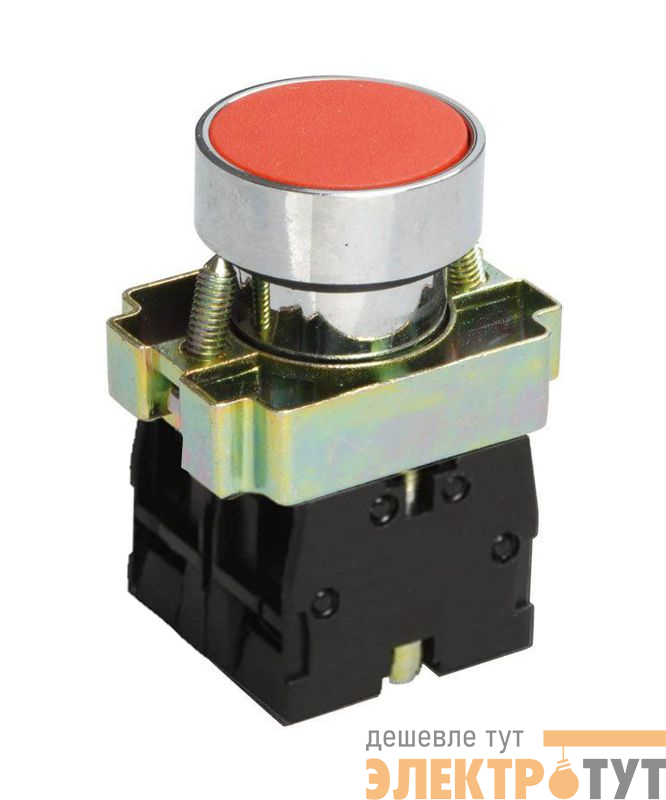 Выключатель кнопочный LAY5-ВА45 без подсветки 1НО+1НЗ цилиндр хром d22мм красн. Электротехник ET012082