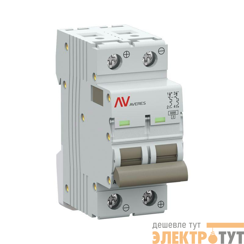 Выключатель автоматический модульный 2п C 63А 6кА AV-6 AVERES EKF mcb6-DC-2-63C-av