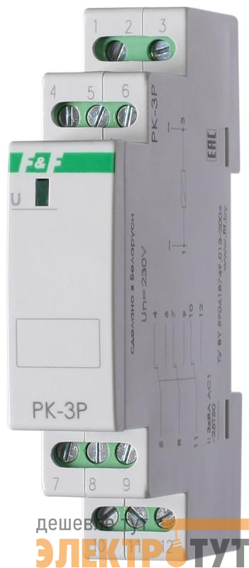 Реле промежуточное PK-3P 230В 50Гц 3х8А 3перекл. IP20 монтаж на DIN-рейке 35мм F&F EA06.001.023
