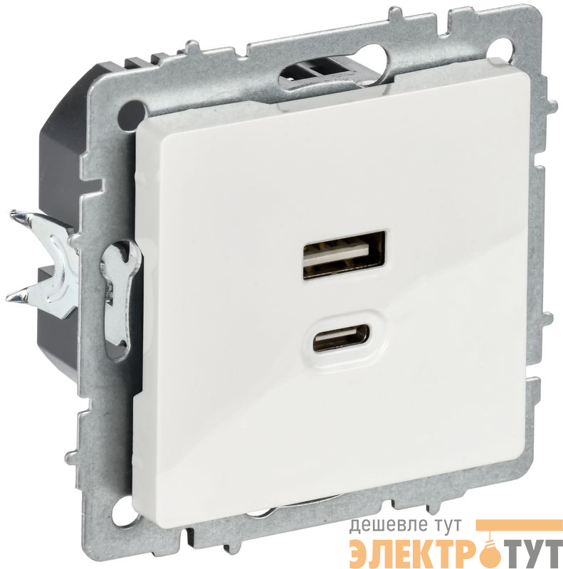 Розетка СП BRITE РЮ11-2-БрБ USB A+C 45Вт высокоскор. заряд. бел. IEK BR-U22-045-K01