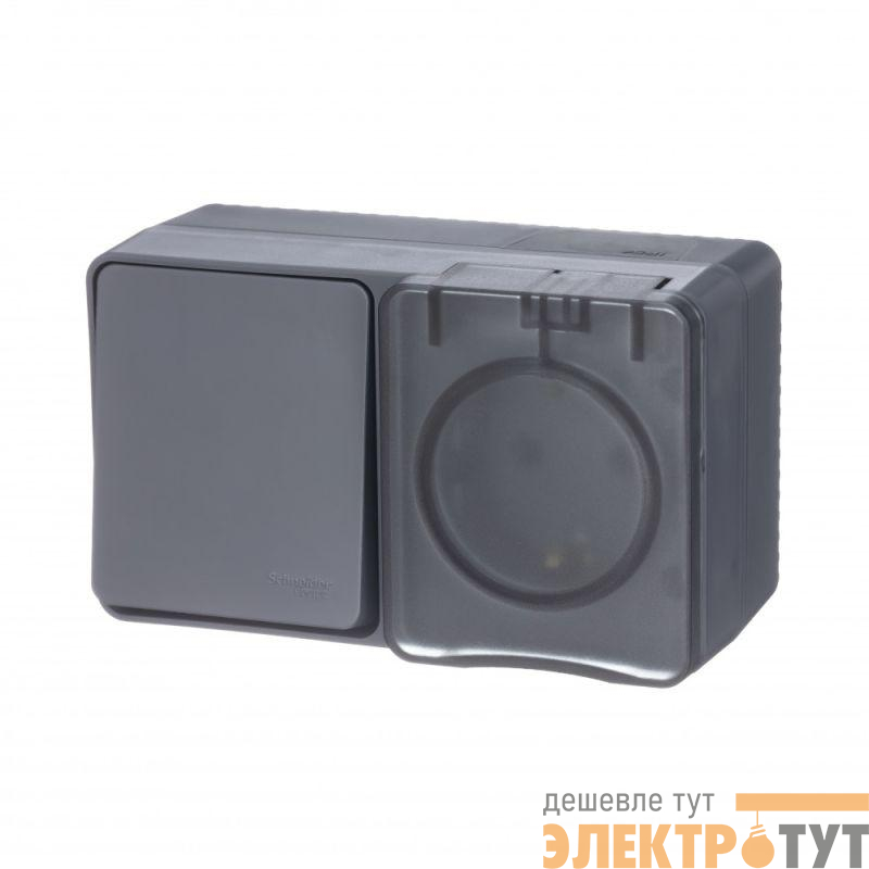 Блок ОП AtlasDesign PROFI IP54 (розетка 1-м 16А заземл. защ. шторки + 1-кл. выключатель 10А) антрацит SE ATN544070