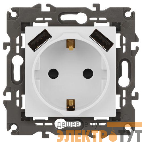 Розетка Elegance 14-4109-01М 16A 250В 2P+E защ. штор. с 2xUSB 3А 5В матов. бел. Эра Б0065773