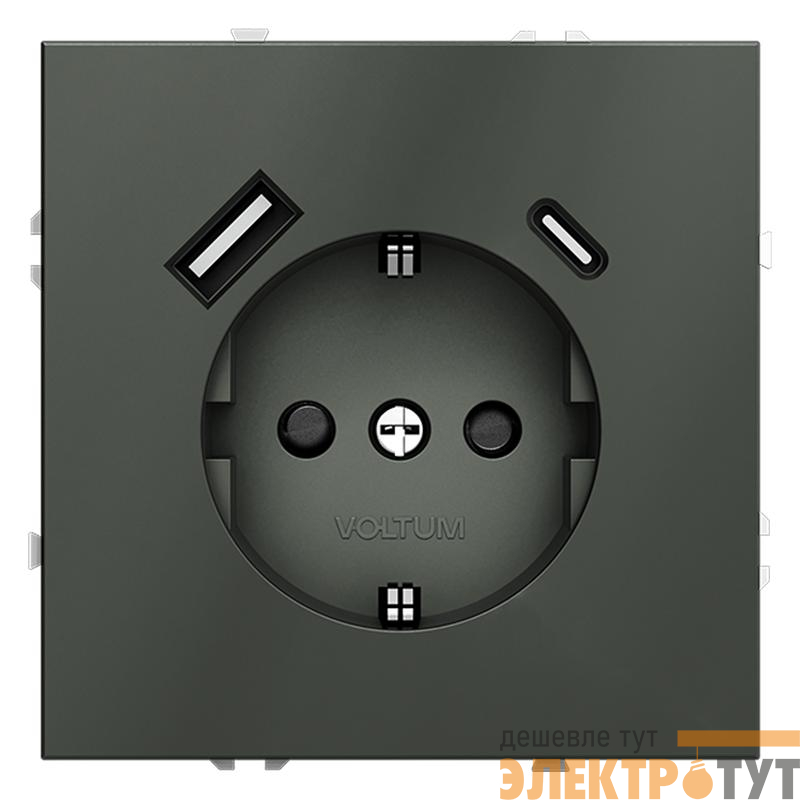 Розетка 1-м СП S70 16А с USB A+С с заземл. защ. шторки механизм титан Voltum VLS040506