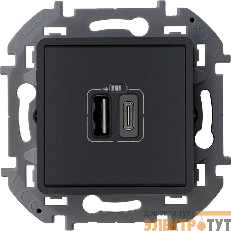 Устройство зарядное Inspiria с 2-мя USB разьемами A и C 240В/5В 3000мА антрацит IEK 673763