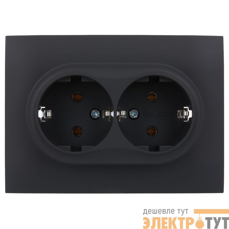 Розетка 2-м SKANDY 16А с заземл. без защ. шторок в сборе SK-R08G графит IEK SK-R21-16-K53-F