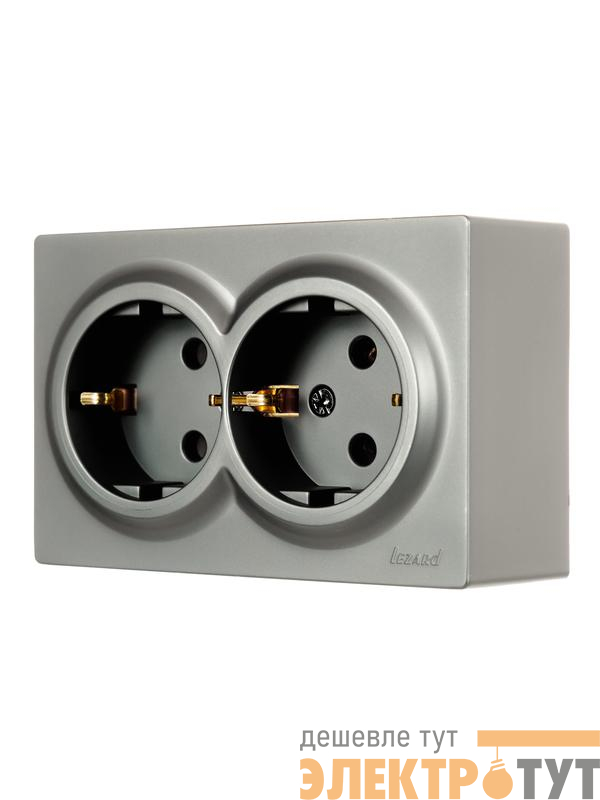 Розетка 2-м ОП LETO с заземл. закрытый корпус ПБТ платина LEZARD 752-3500-127B