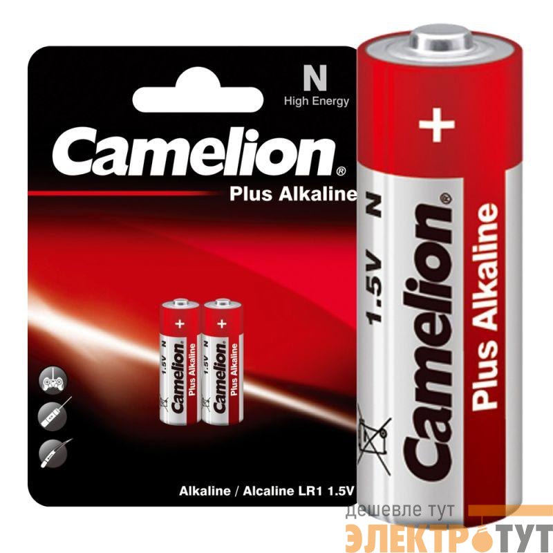 Элемент питания алкалиновый N/LR1 1.5В LR1-BP2 BL-2 (блист.2шт) Camelion 2605