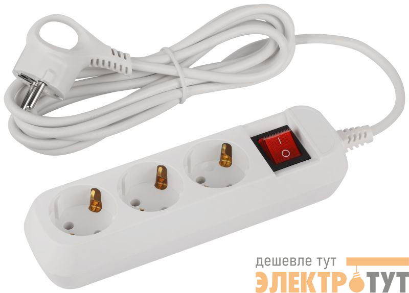 Удлинитель электрический UDL-10-330-ES Greenline 3 розетки с заземлением с выключателем 3м ПВС 3х0.75кв.мм Эра Б0065047