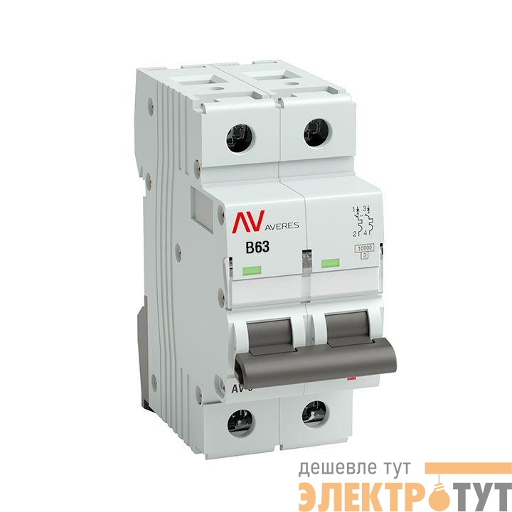 Выключатель автоматический модульный 2п B 63А 10кА AV-10 AVERES EKF mcb10-2-63B-av
