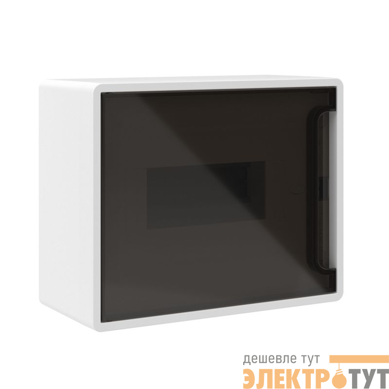 Щиток настенный Фрейм (FRAME) ЩРн-п-8 8 мод. с тонированной дверцей с 2 шинами PEN на 6 и 8 отверст. бел. DKC F08W1WD