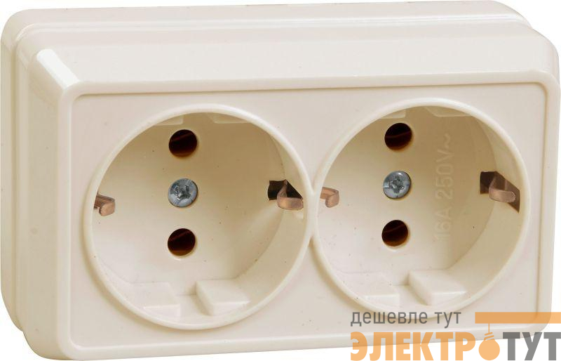 Розетка 2-м ОП Октава РС22-3-ОКм 16А IP20 с заземл. крем. GENERICA ERO21-K33-16-DC