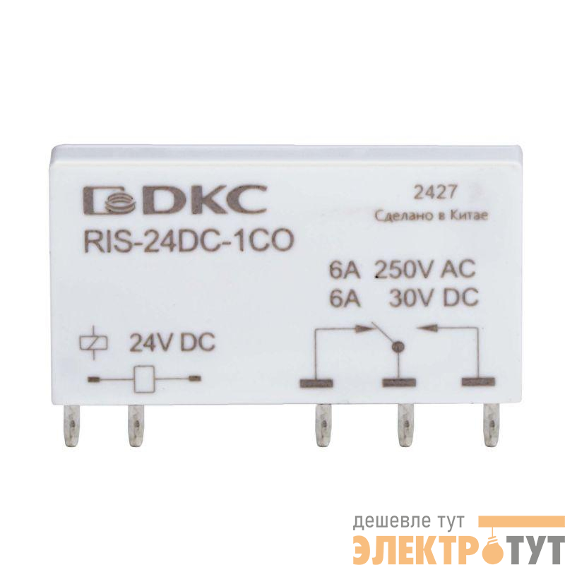 Реле миниатюрное ультратонкое 1CO ком. ток 6А AgSnO2 напряжение 24В DC DKC RIS-24DC-1CO