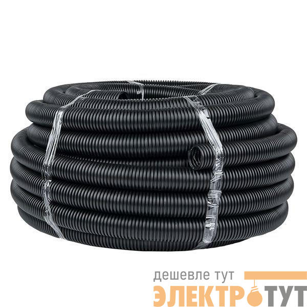 Труба гофрированная ПНД гибкая тяжелая d50мм с протяжкой черн. (уп.20м) PROxima EKF tpnd-50-t